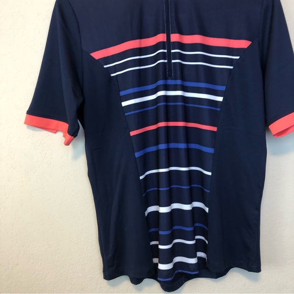 Callaway Women's 1/2 SLV Print Stripe Polo with Contrast Notch Cuffs Size L/G . - Picture 4 of 13